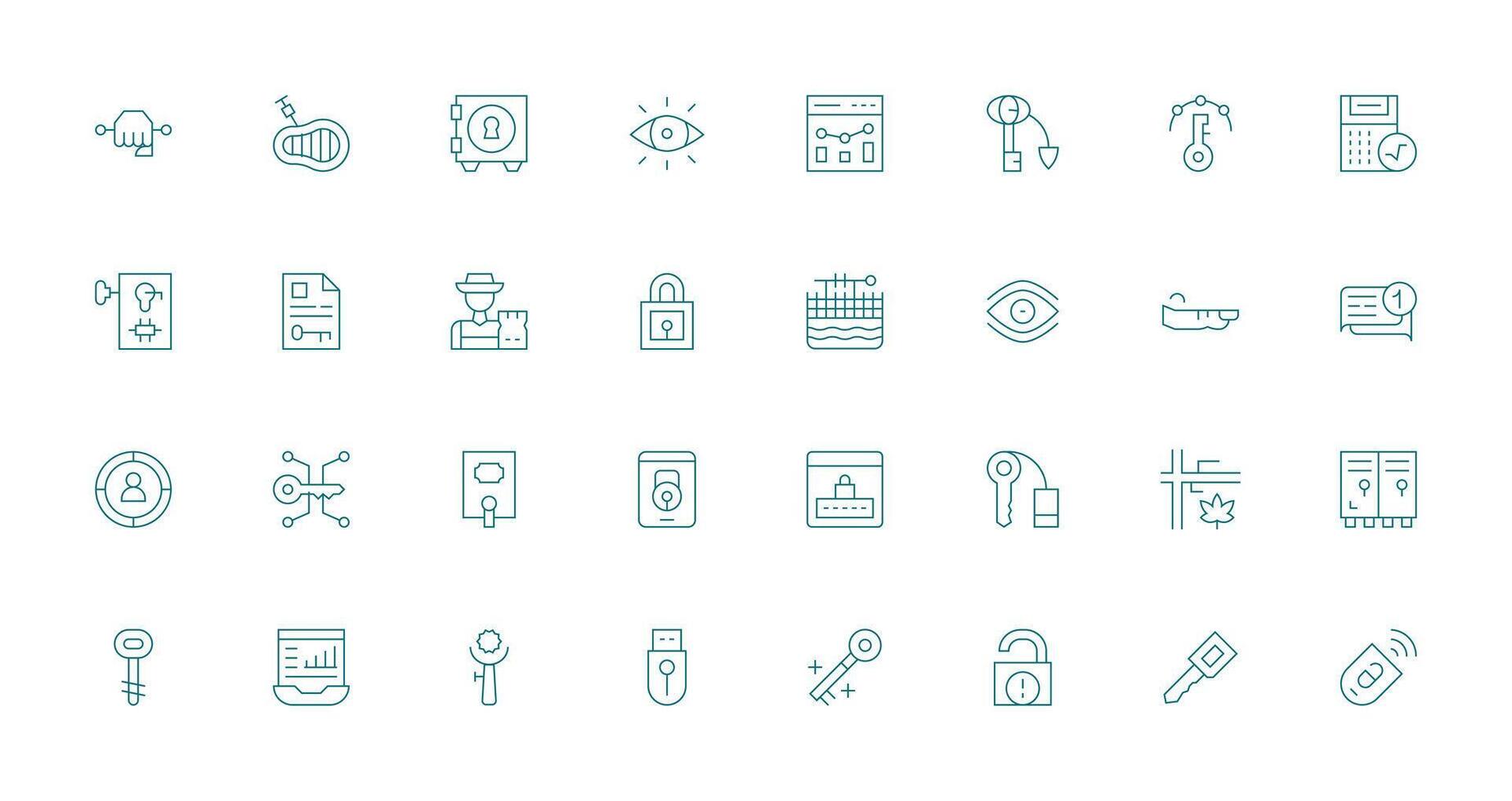Key Icon Collection with 32 Thin Line Designs Essential Icons for Rapid UI Building vector