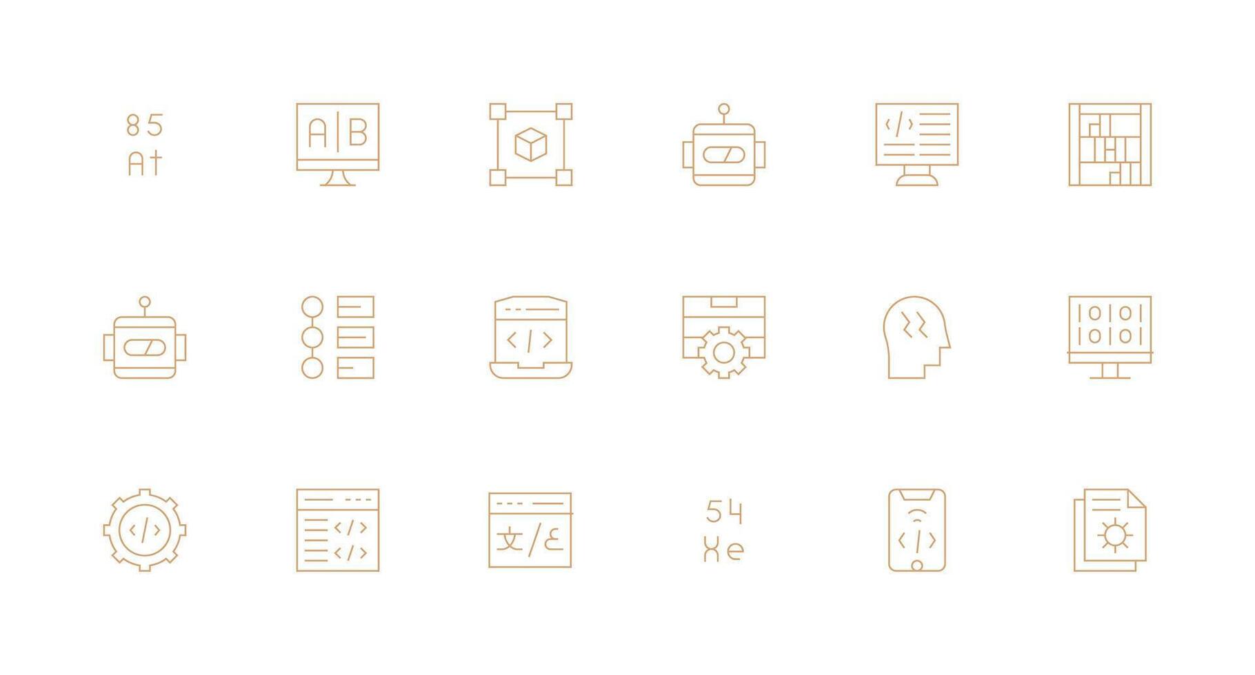 18 mínimo línea íconos para programación gráficos estándar icono paquete vector