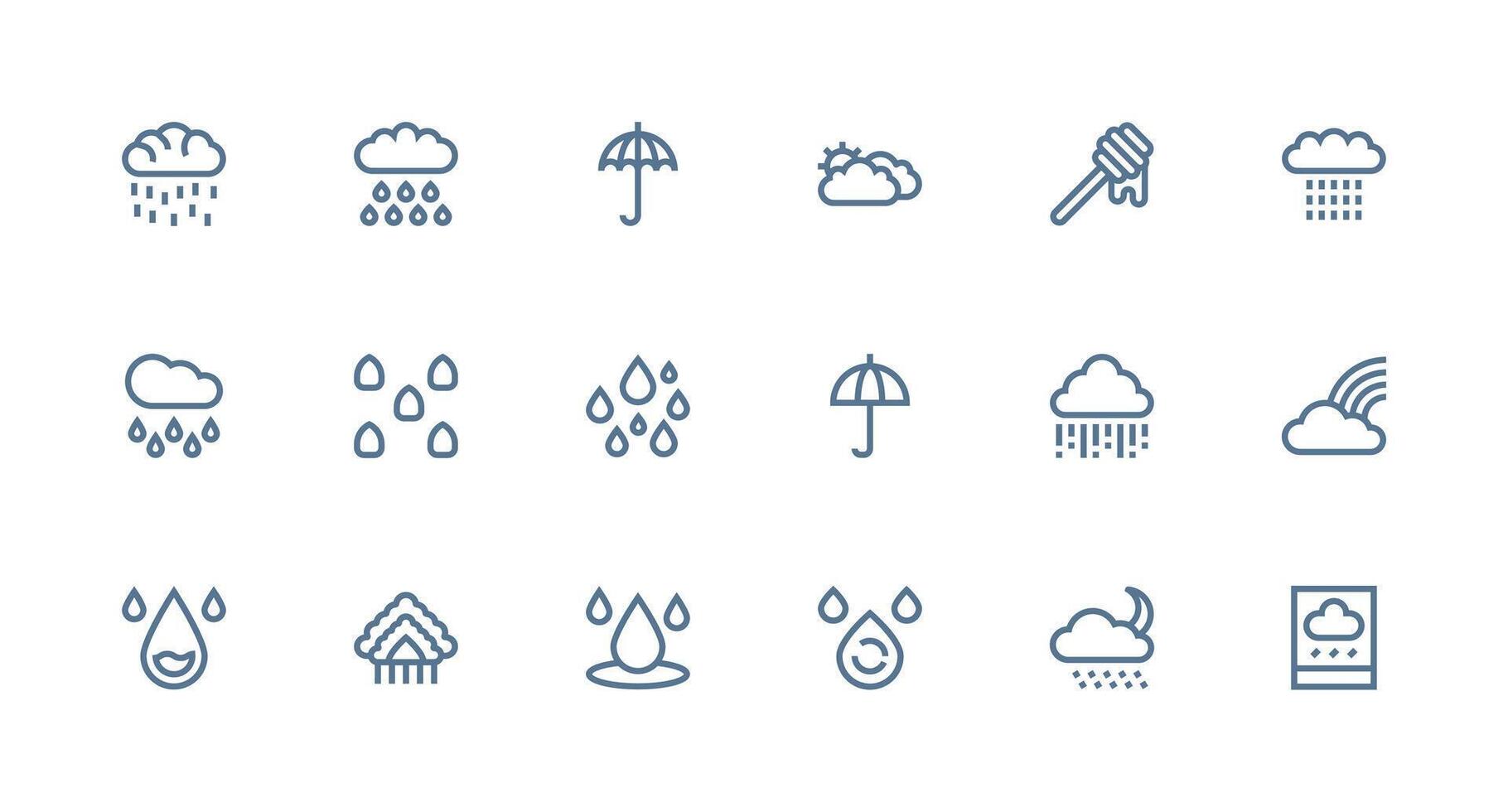 Drizzle Design Icons featuring 18 in Strong Stroke Line Style Optimized Icon Pack for Digital Products vector