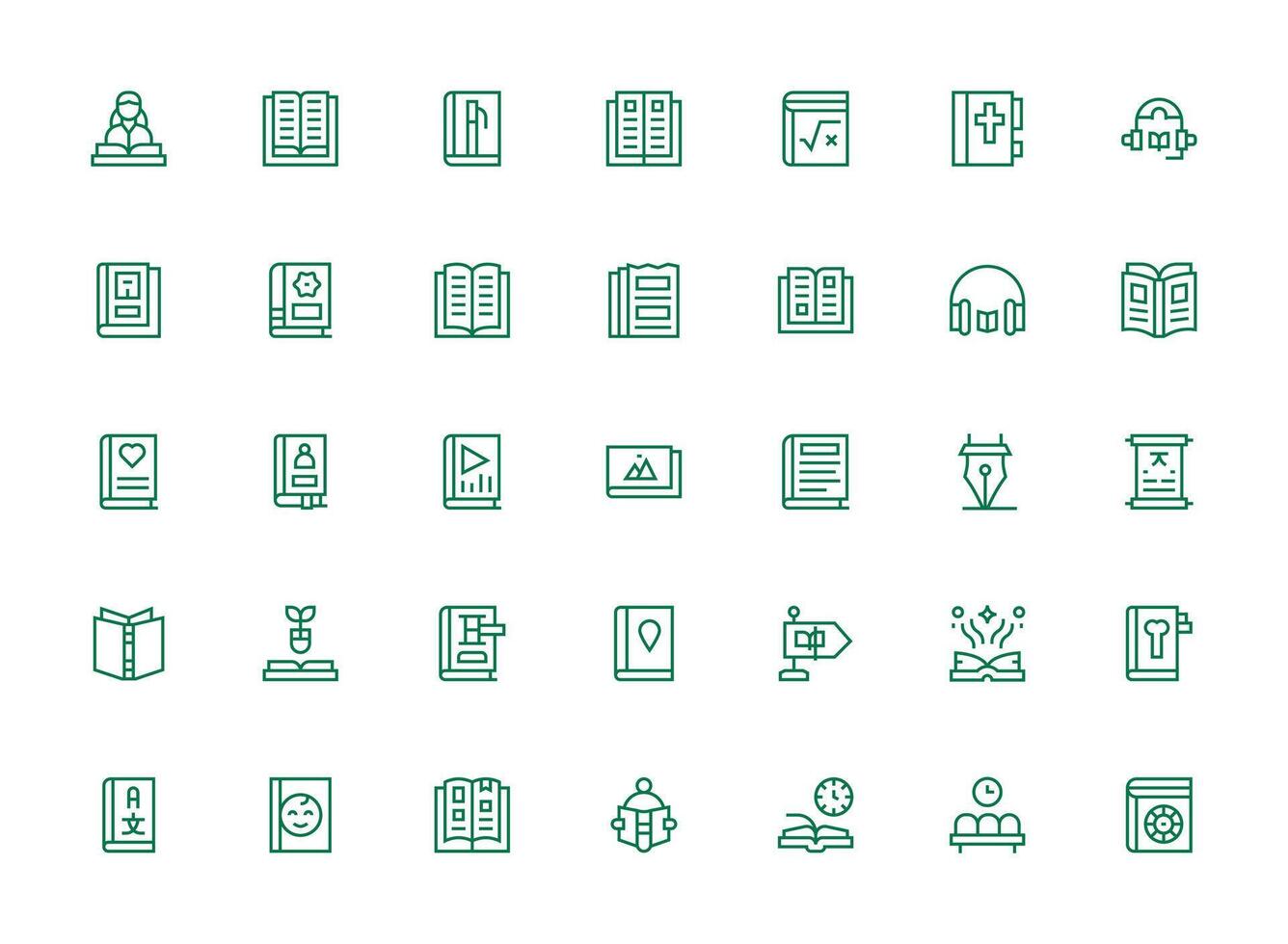Book Icon Set with 35 Regular Clean Line Graphics Fully Editable Icon Set for Web vector