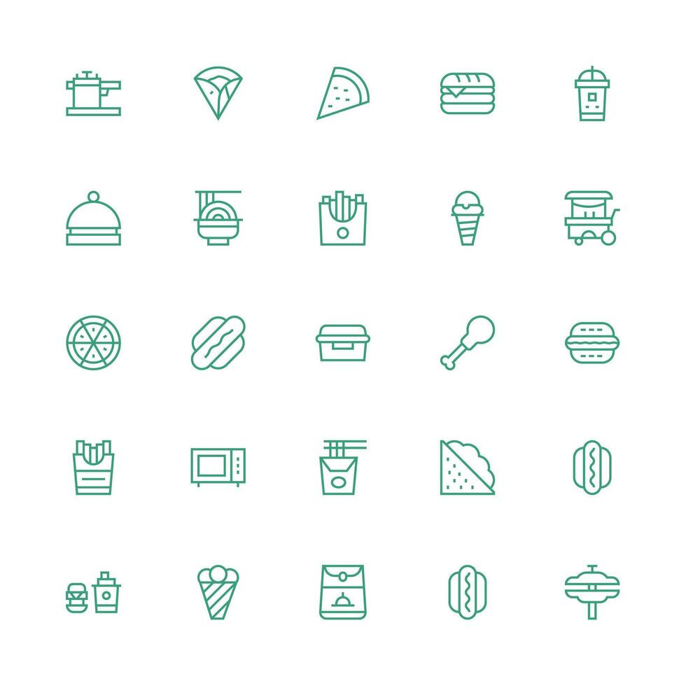 Fastfood Icon Set with 25 Medium Stroke Outline Graphics Balanced Icon Set for Functional Design vector