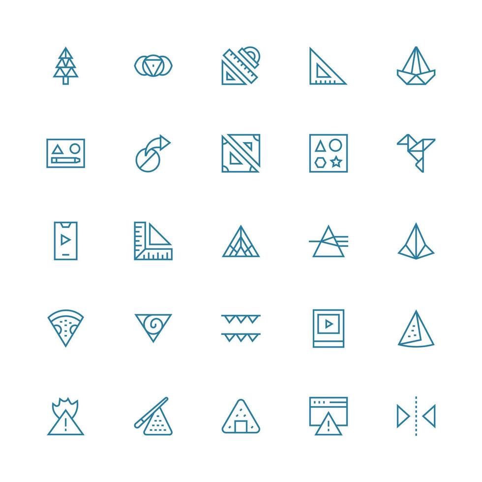 25 Medium Stroke Outline Icons for Triangle Graphics Clear and Concise Icon Set Collection vector