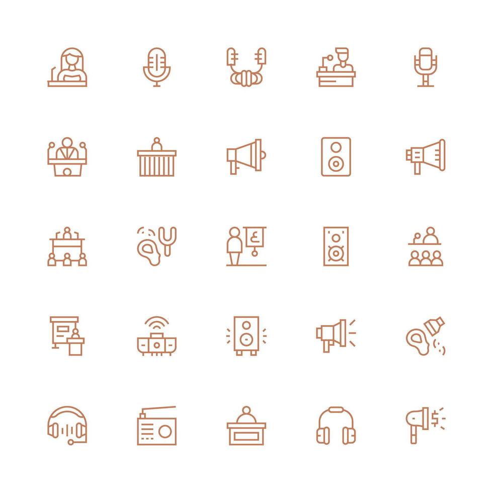 Medium Stroke Outline Style Speaker Icons with 25 Vectors Clear and Concise Icon Set Collection
