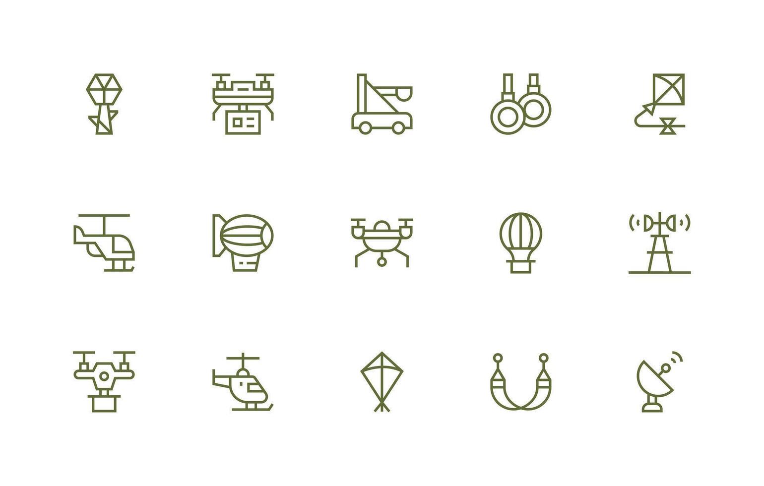 Aerial Icon Collection with 15 Regular Line Designs Icon Set for Projects vector