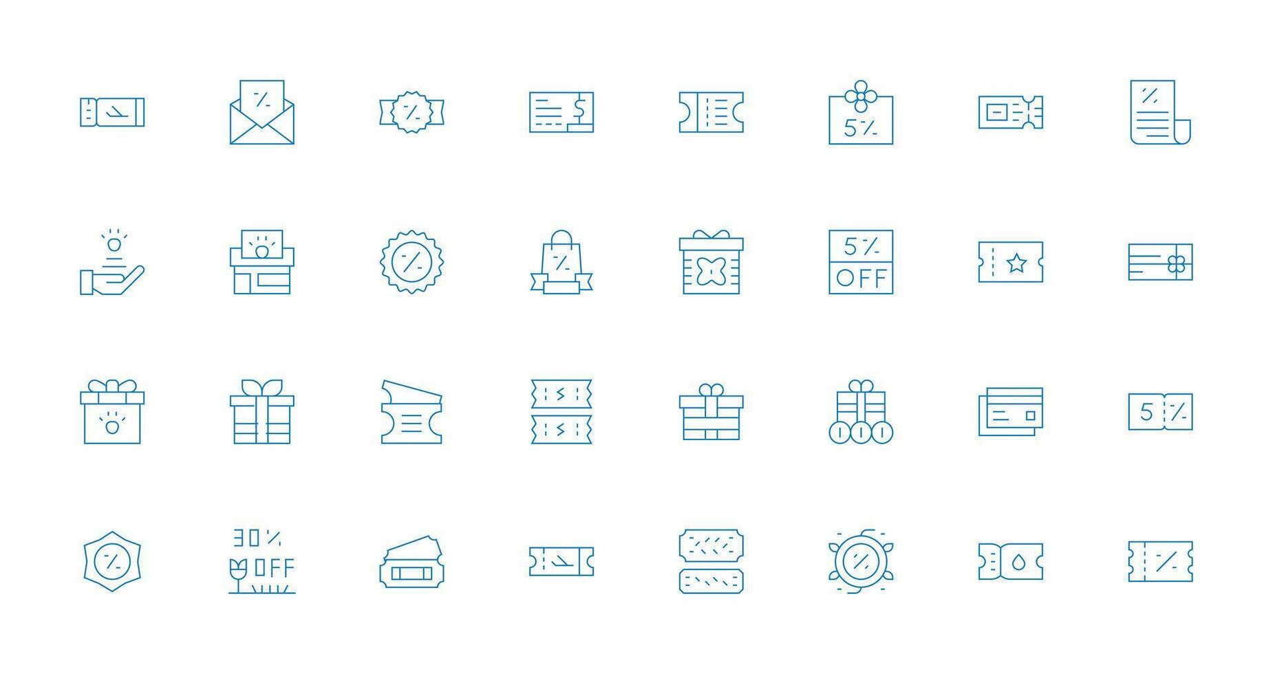 Voucher Icon Set with 32 Thin Line Graphics Icon Set for Web vector