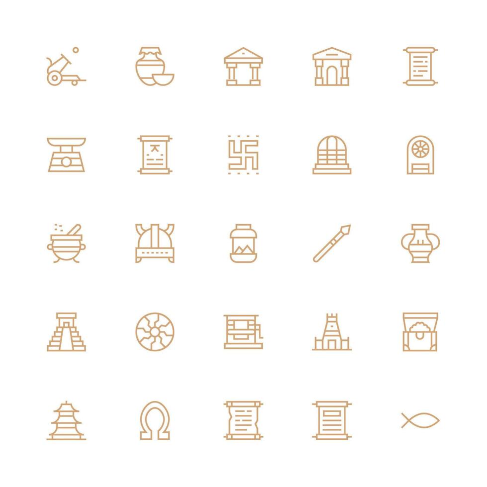 Ancient Set with 25 Medium Stroke Outline Icons Layout Icon Collection vector