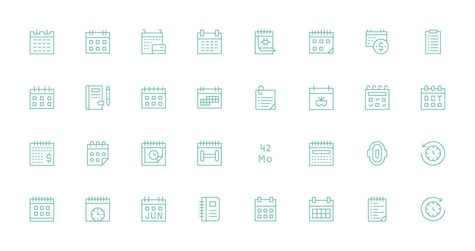 Monthly Set with 32 Thin Line Icons Lightweight Icon Series for Fast Prototypes vector