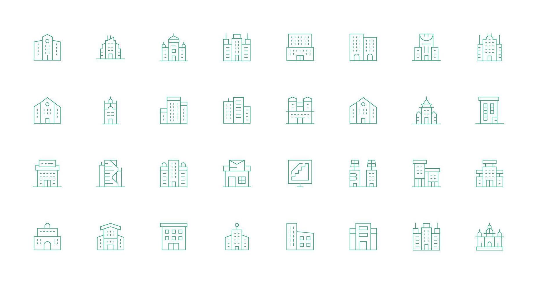 32 Thin Line Style Icons from Office Building Collection Reusable Icon Set vector