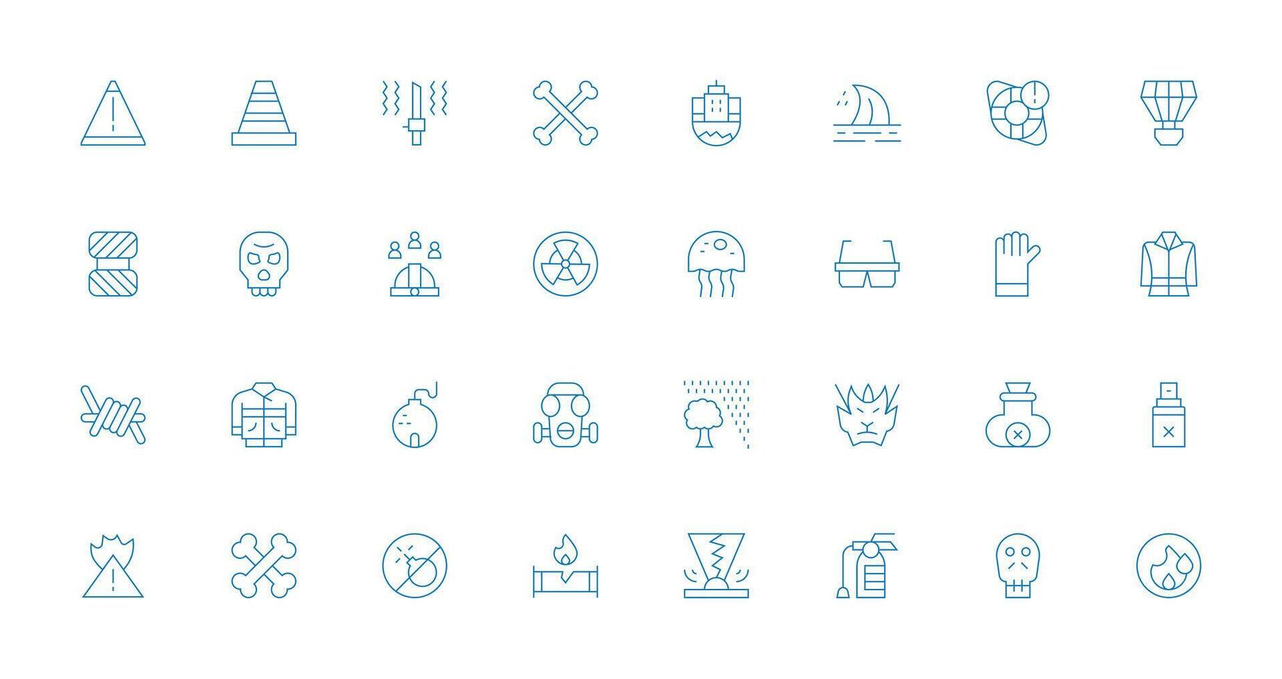 Hazard Icon Set with 32 Thin Line Graphics Lightweight Icon Series for Fast Prototypes vector