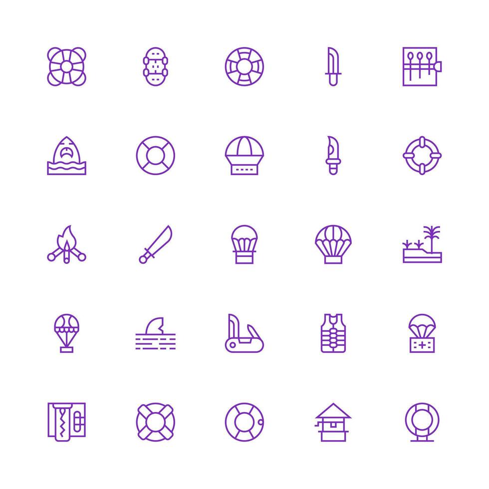 Survival featuring 25 Icons in Medium Stroke Outline Design Simple Icons for Interface and Wireframes vector