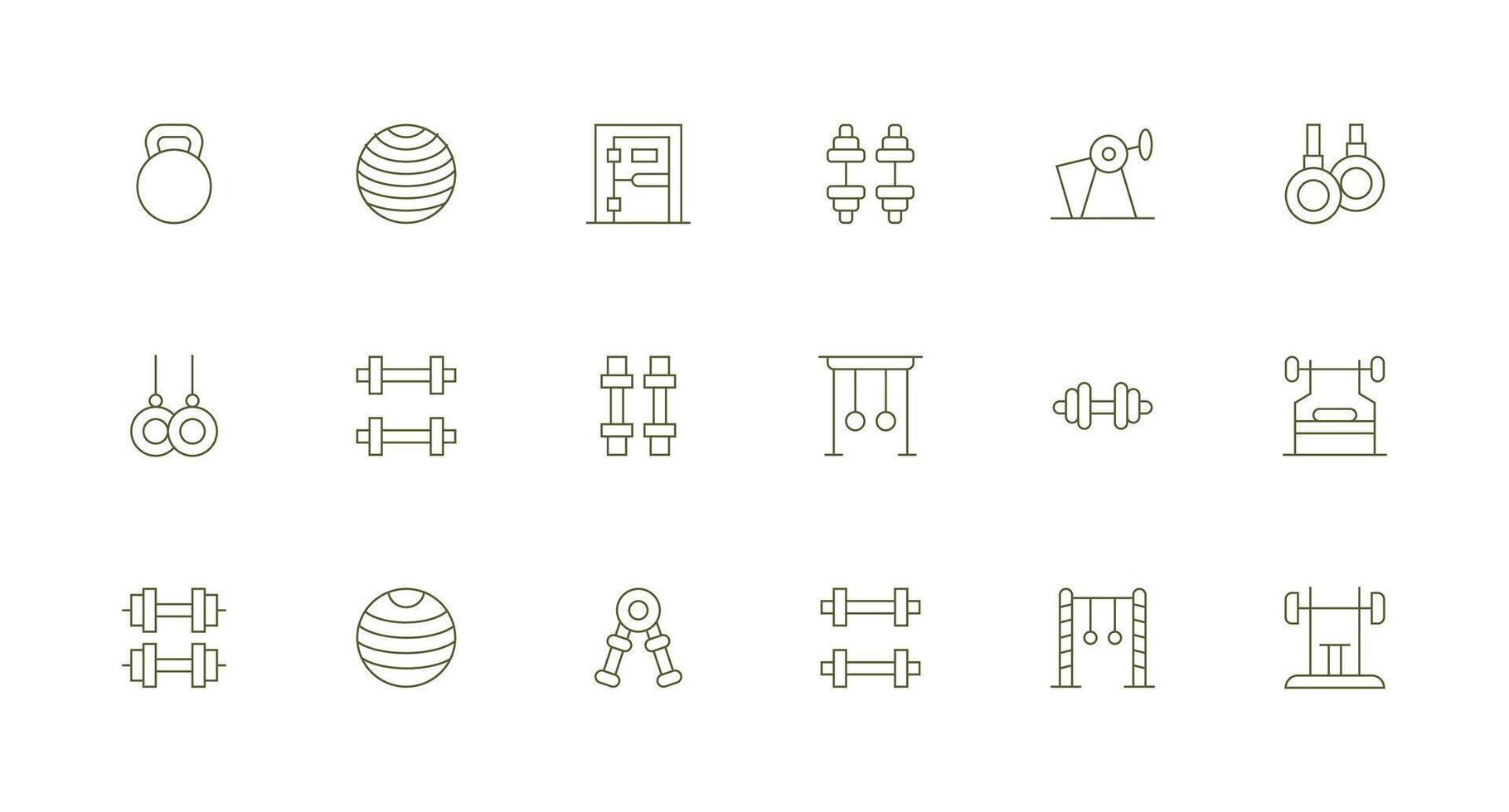 18 Icons for Strength Training in Minimal Line Format Layout Icon Collection vector