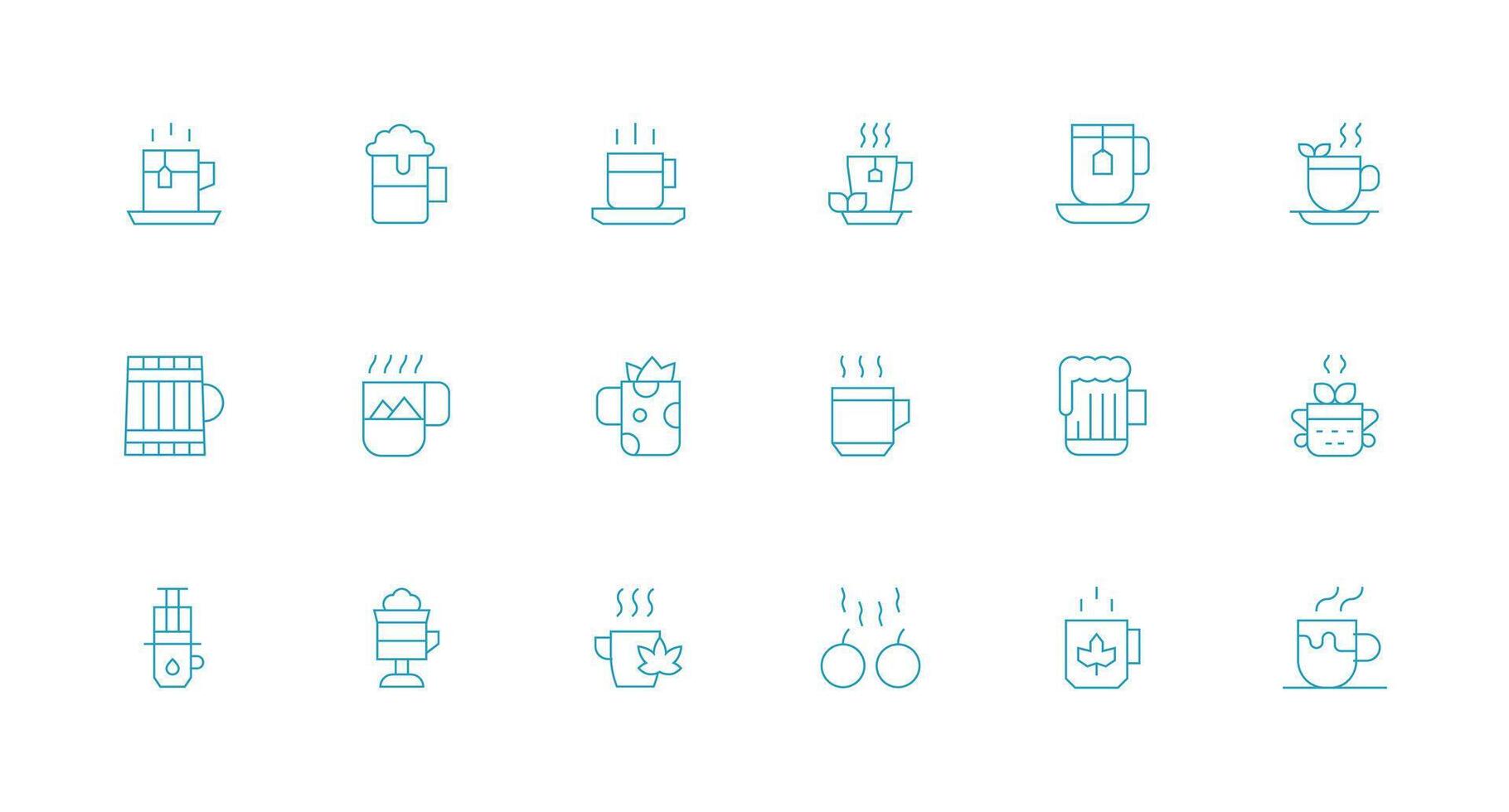 Minimal Line Style Mug Icons with 18 Vectors Balanced Icon Set for Functional Design