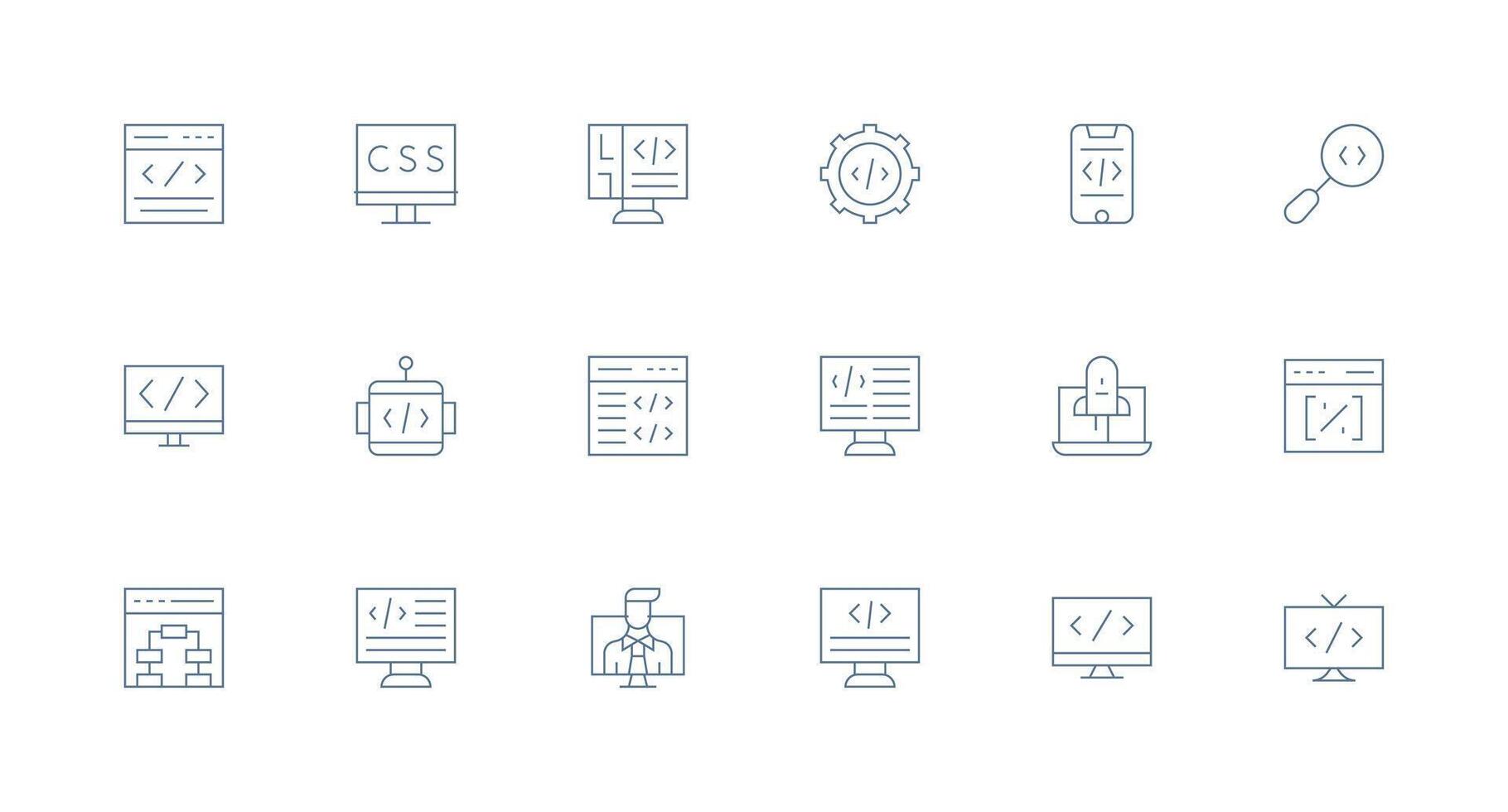 Coding Icon Collection with 18 Minimal Line Designs Reliable Icons for All Interfaces vector