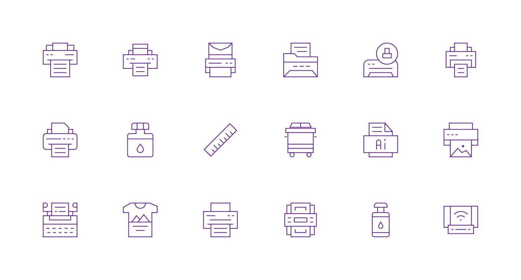 Printing Design Icons featuring 18 in Minimal Line Style High-Resolution Icons for Any Platform vector