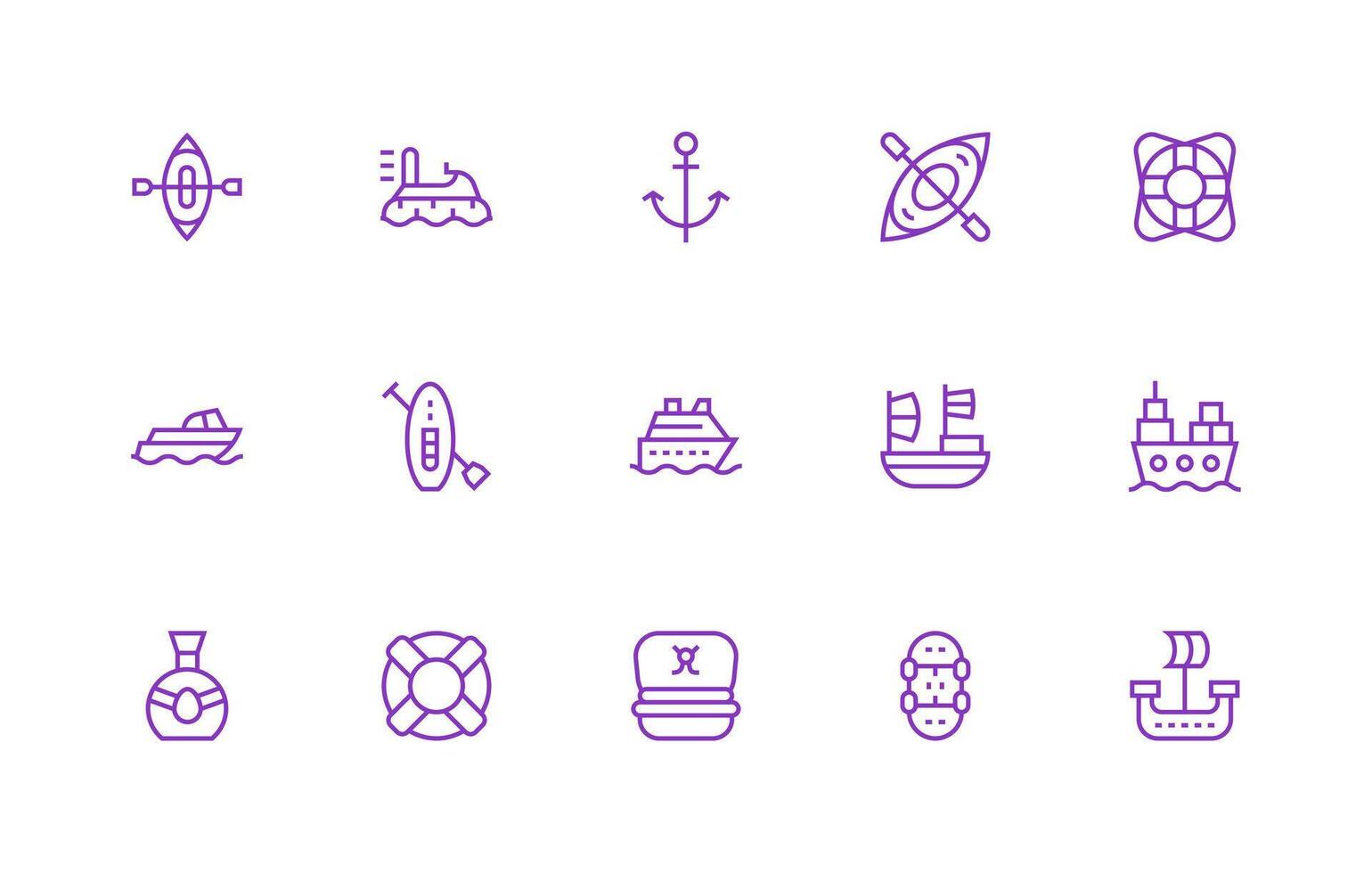 15 Regular Line Vectors for Boat Theme Sharp Icons for Presentations