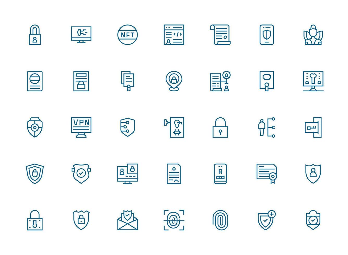Authentication Visual Pack containing 35 Regular Clean Line Icons Flexible Icon System for Web Interfaces vector