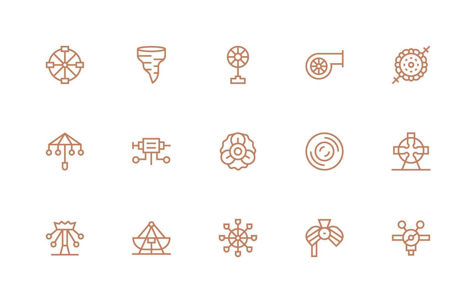 Rotating Icon Set with 15 Regular Line Graphics Organized Icon Pack for Quick Access vector