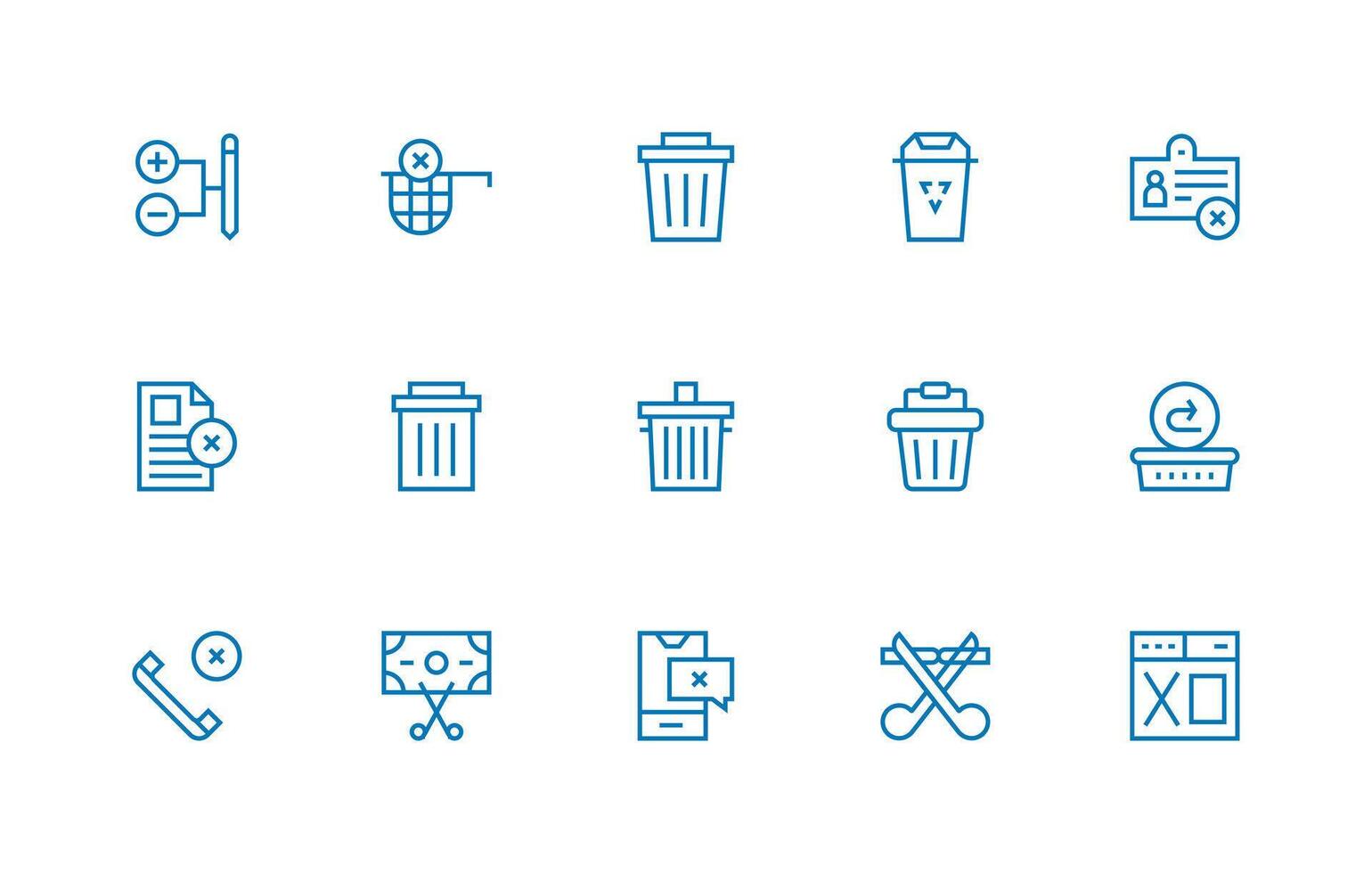 Remove Set with 15 Regular Line Icons Scalable Icon Pack vector