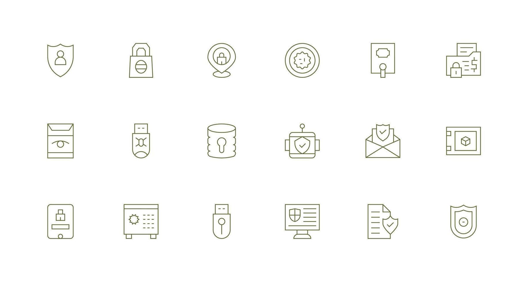 Encrypted Icon Set with 18 Minimal Line Graphics Layout Icon Collection vector