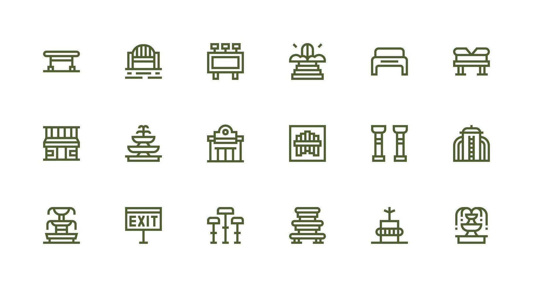 Public Space featuring 18 Icons in Strong Stroke Line Design Responsive Icon Set for Flexible Layouts vector