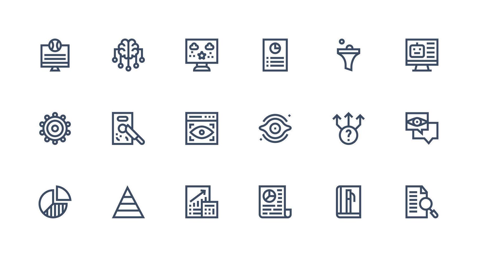 18 Data Analysis Icons in Strong Stroke Line Aesthetic Reusable Icon Set vector