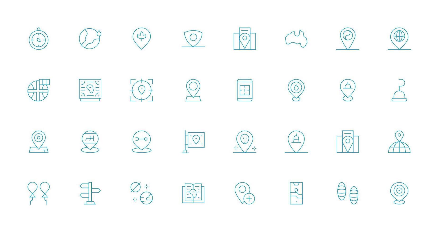 Map featuring 32 Icons in Thin Line Design Compact Icon Set vector