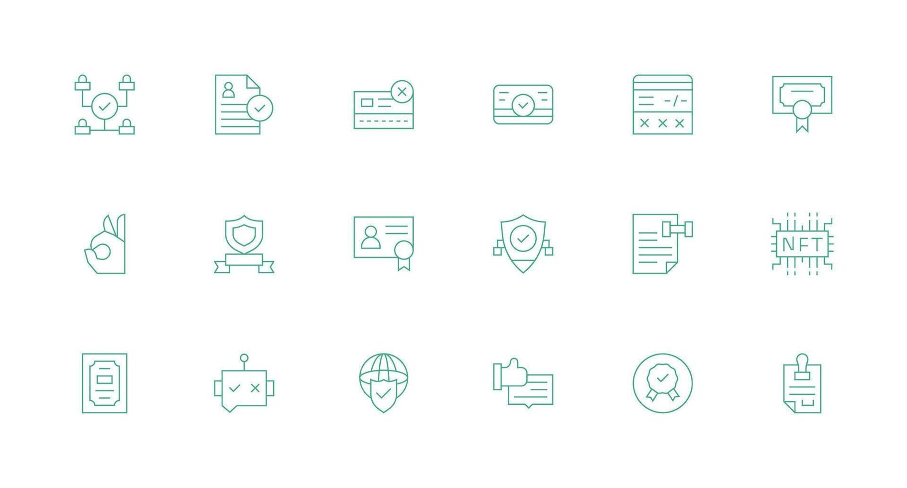 Validation Design Icons featuring 18 in Minimal Line Style Compact Icon Set vector