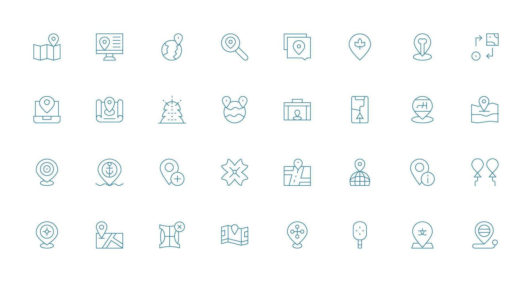32 Thin Line Icons for Coordinates Graphics Multi-Style Icons for Creative Projects vector