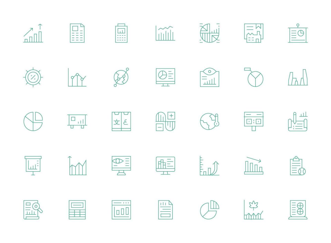 Statistics Icon Set with 35 Light Line Graphics Versatile Icon Collection for Designers vector