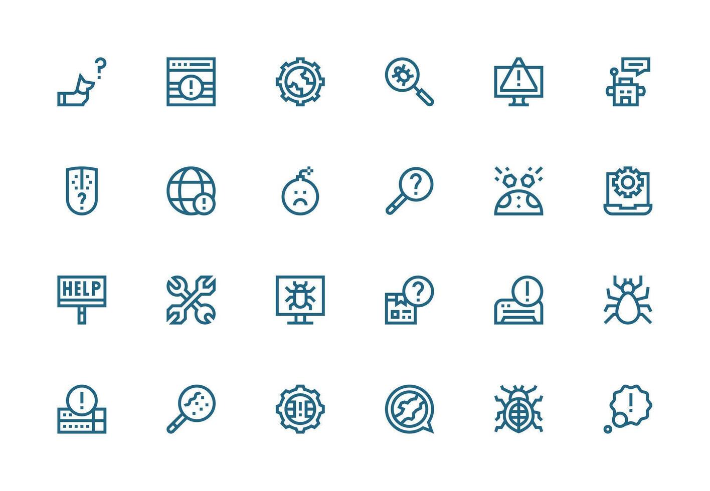 Troubleshooting Icon Collection with 24 Thick Line Line Designs Multi-Purpose Icon Set vector
