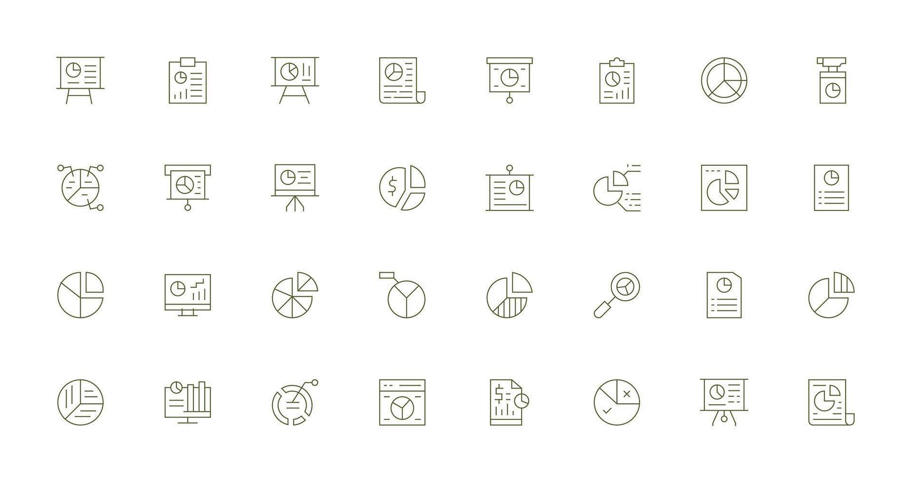 Pie Chart Icon Collection with 32 Thin Line Designs Basic Icon Series vector
