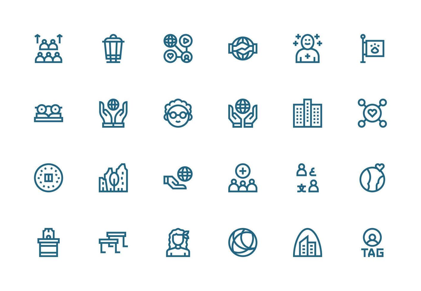 Community Icon Set with 24 Thick Line Line Graphics Well-Structured Icons for Creative Use vector