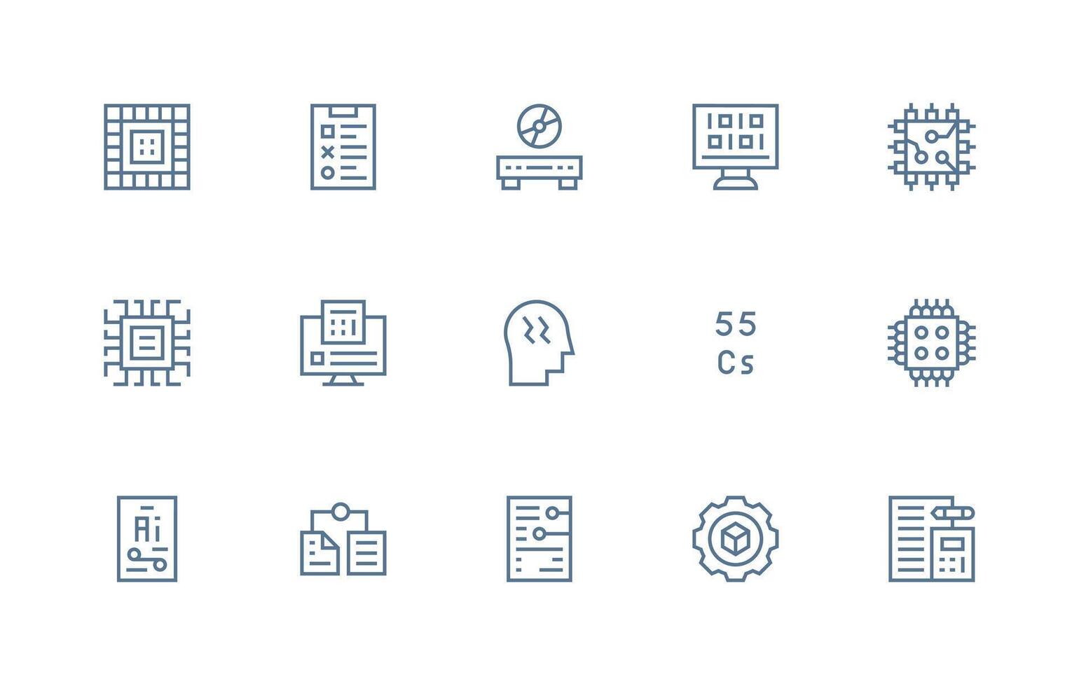 Regular Line Style Data Processing Icons with 15 Vectors Flat Icon Set