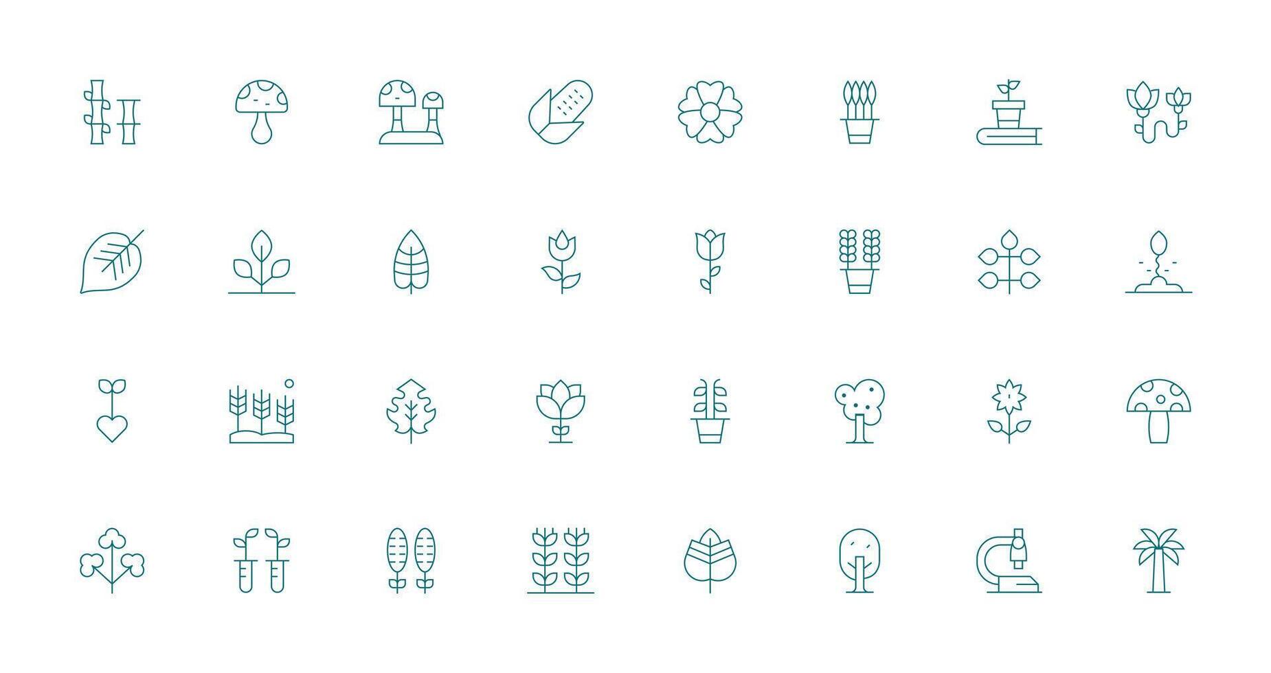 32 Thin Line Vectors for Botany Theme Balanced Icon Set for Functional Design