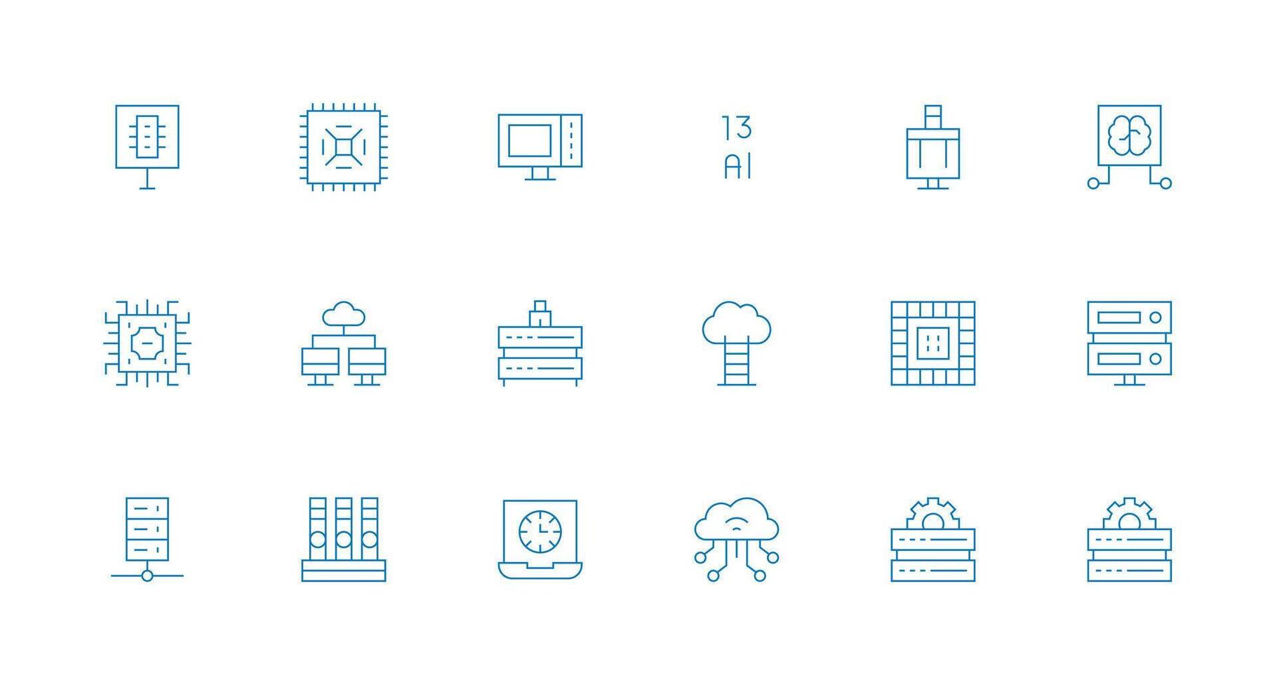Computing Set with 18 Minimal Line Icons Organized Glyph Icons for Fast Design vector
