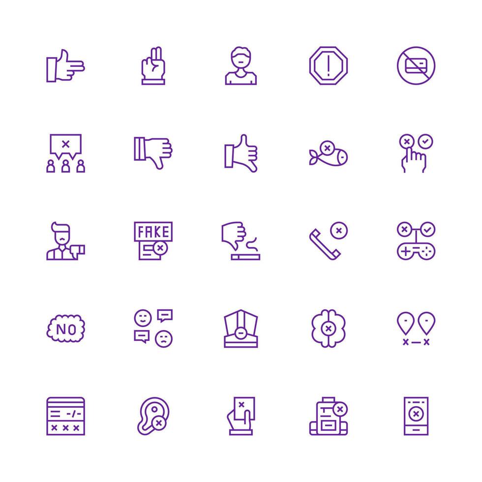 Reject Set with 25 Medium Stroke Outline Icons Multi-Style Icons for Creative Projects vector