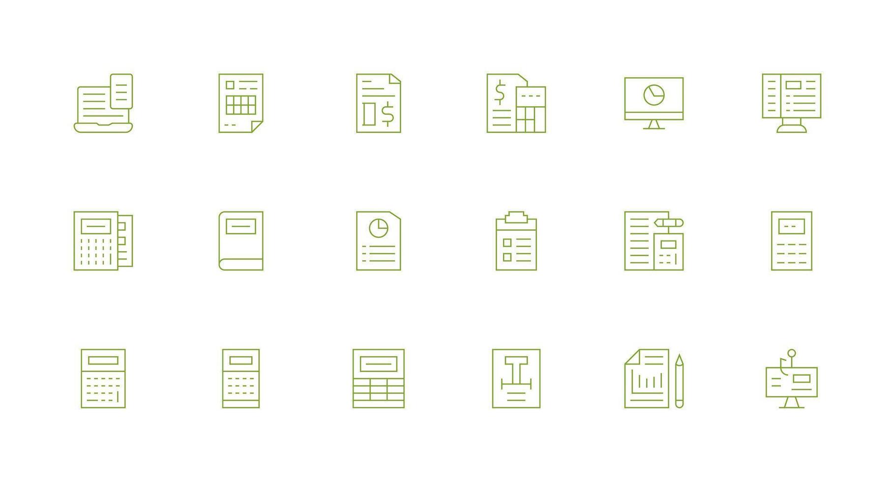 Spreadsheet Visual Pack containing 18 Minimal Line Icons Icon Set for Projects vector