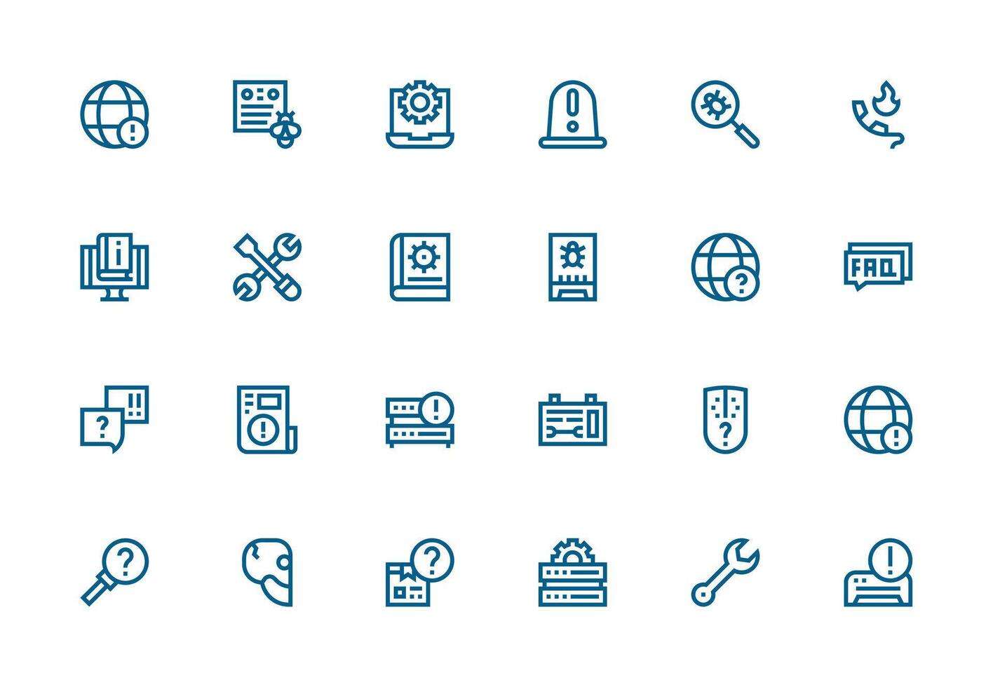 Troubleshooting Icon Set with 24 Thick Line Line Graphics Flat Icon Set vector