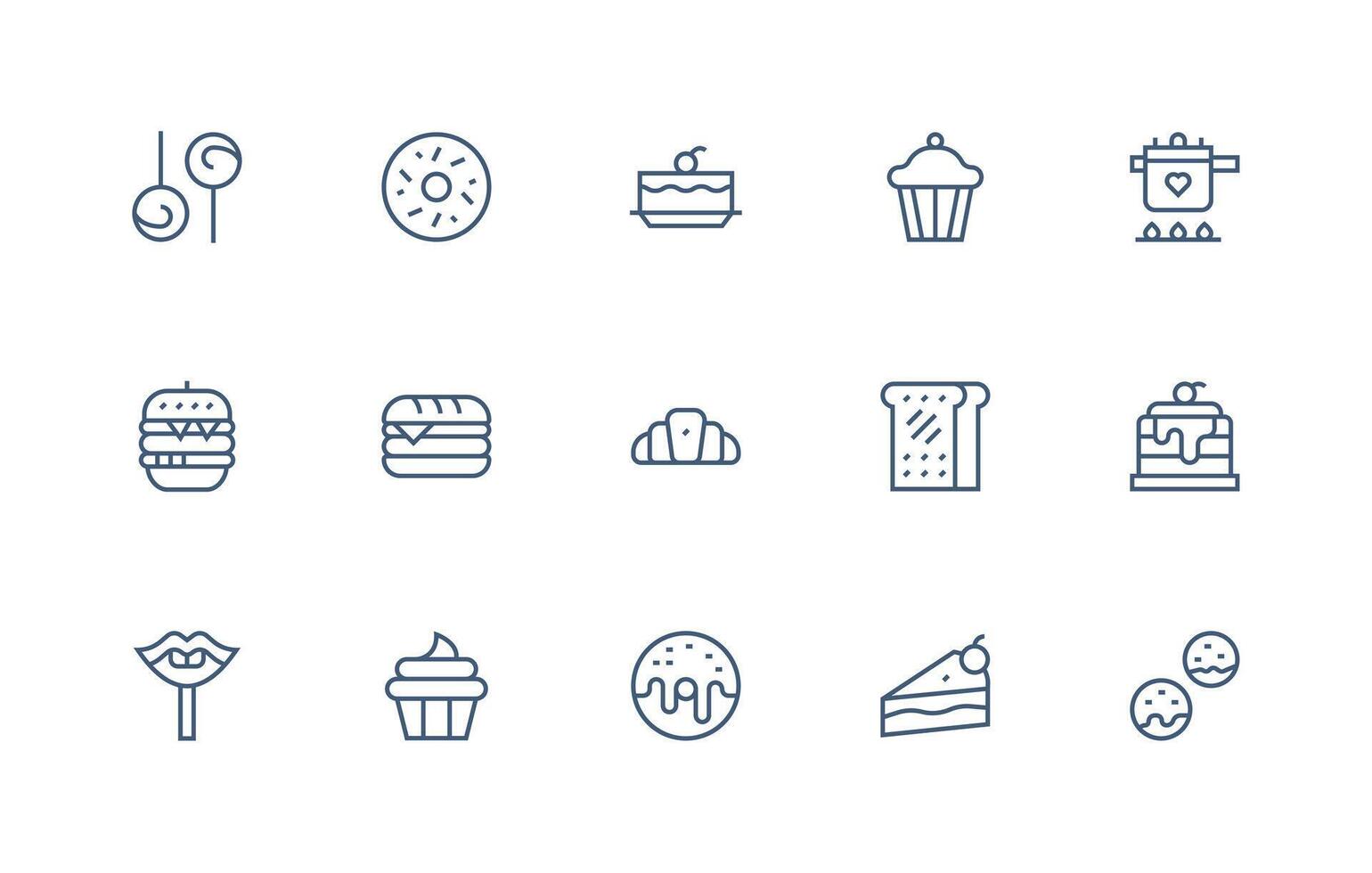 Yummy Design Icons featuring 15 in Regular Line Style Display Icon Pack vector
