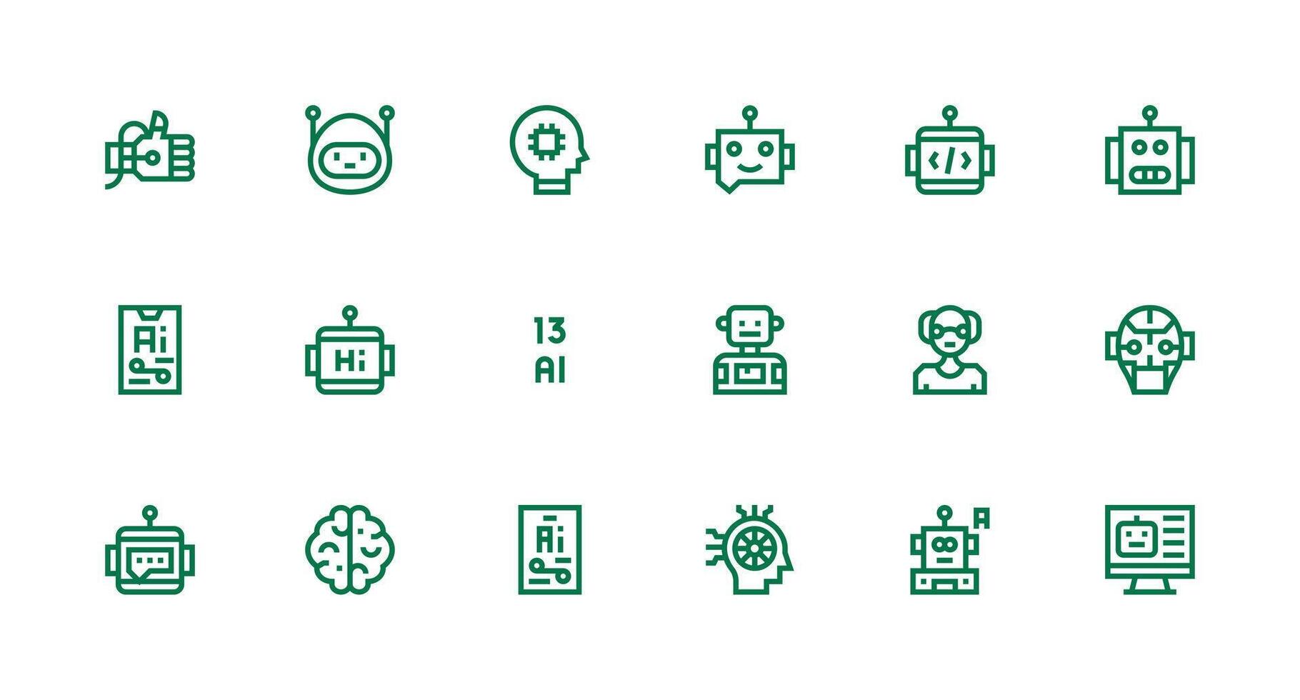 Artificial Intelligence Icon Set with 18 Strong Stroke Line Graphics Multi-Style Icons for Creative Projects vector
