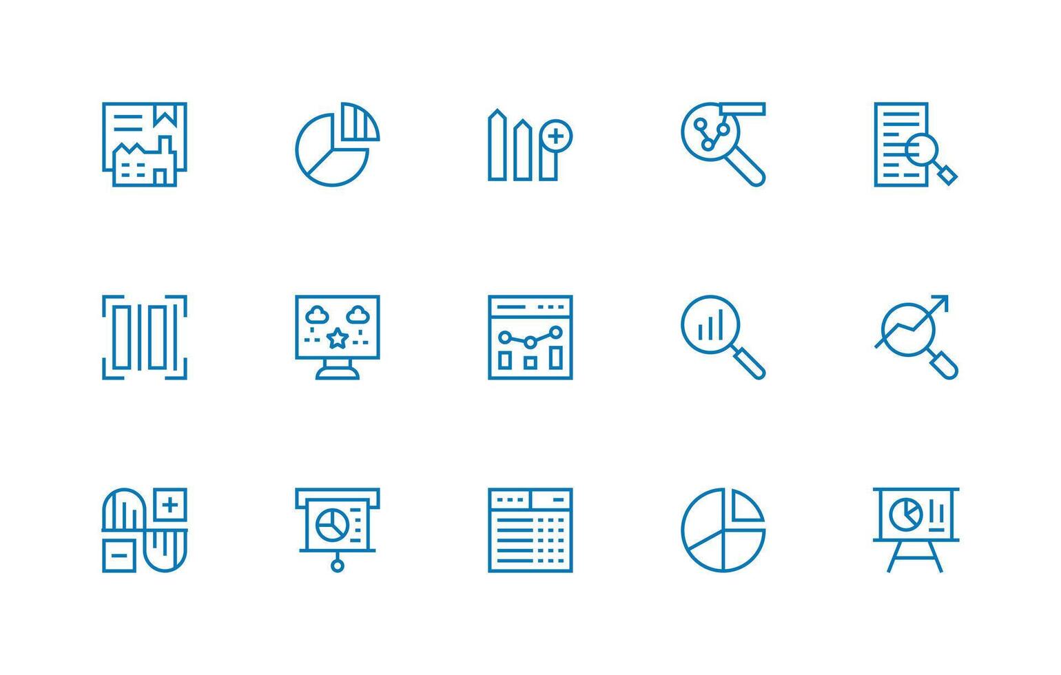 Data Analysis Icon Set with 15 Regular Line Graphics Well-Structured Icons for Creative Use vector