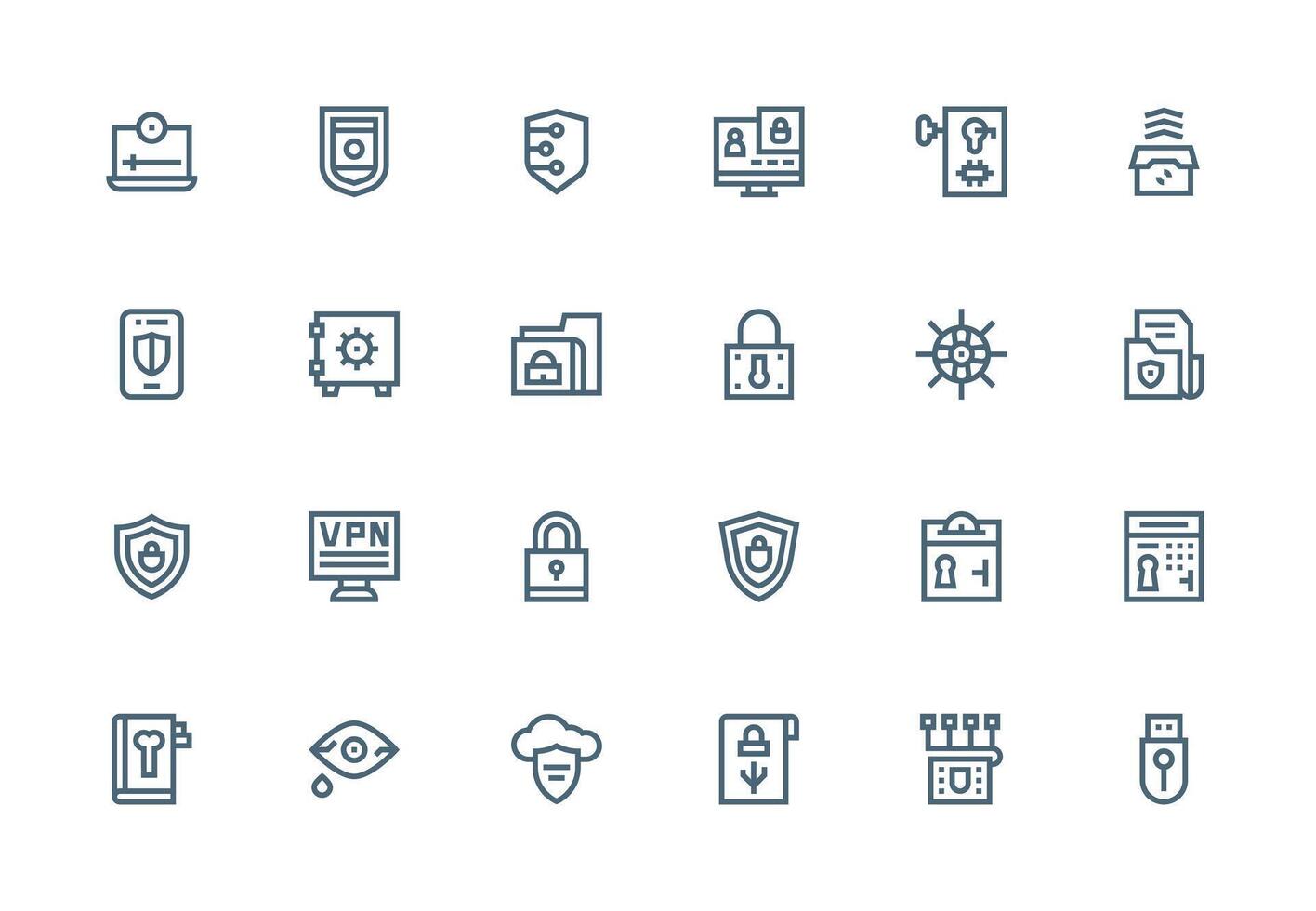 Encryption Icon Set with 24 Thick Line Line Graphics Lightweight Icon Series vector