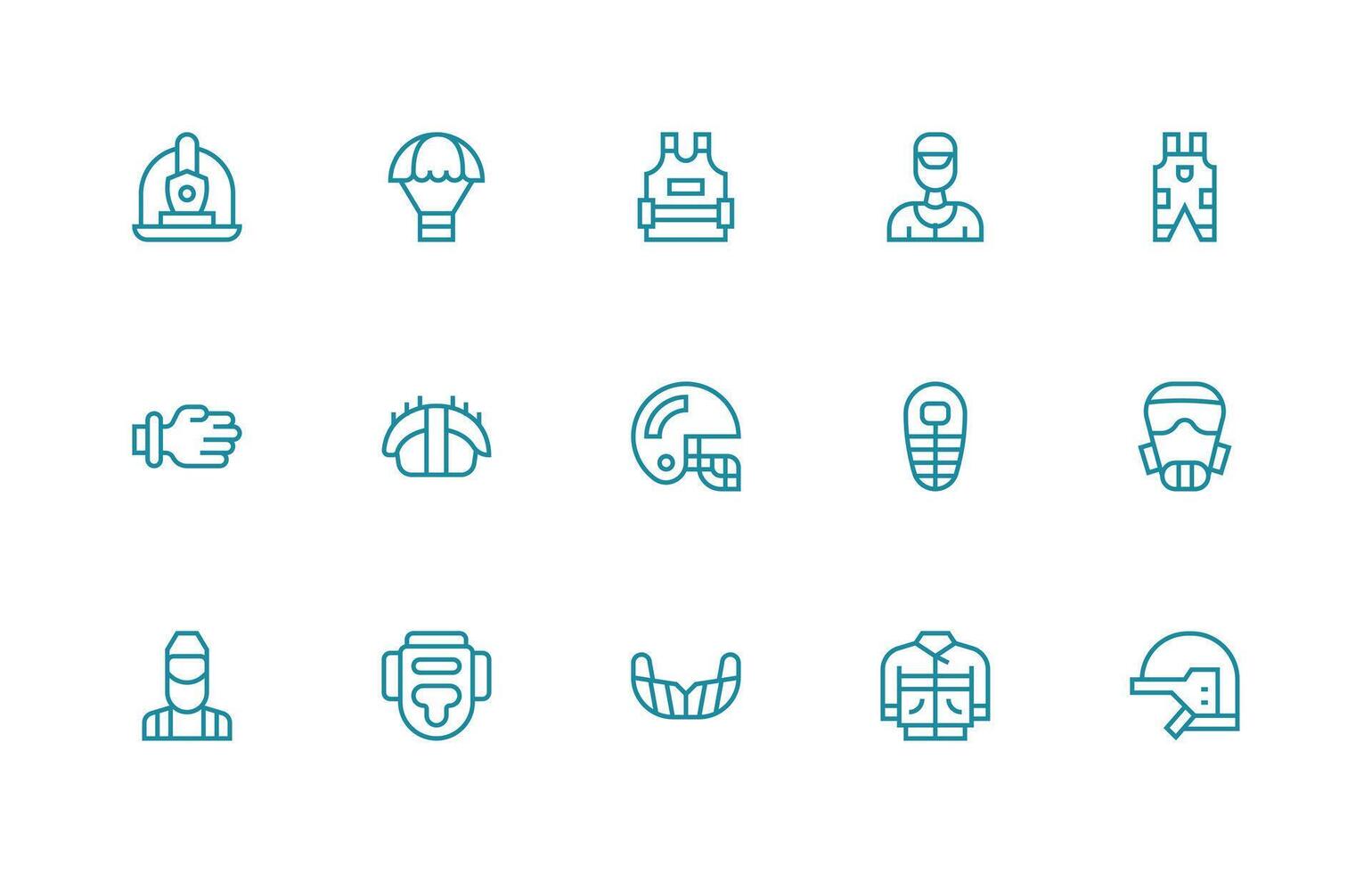 Safety Gear Icon Set with 15 Regular Line Graphics Multi-Style Icons for Creative Projects vector