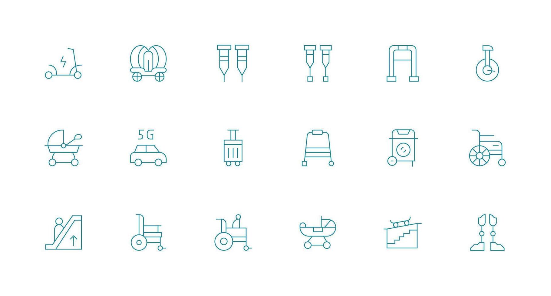 Mobility Icon Set with 18 Minimal Line Graphics Interface Icons for Daily Use vector