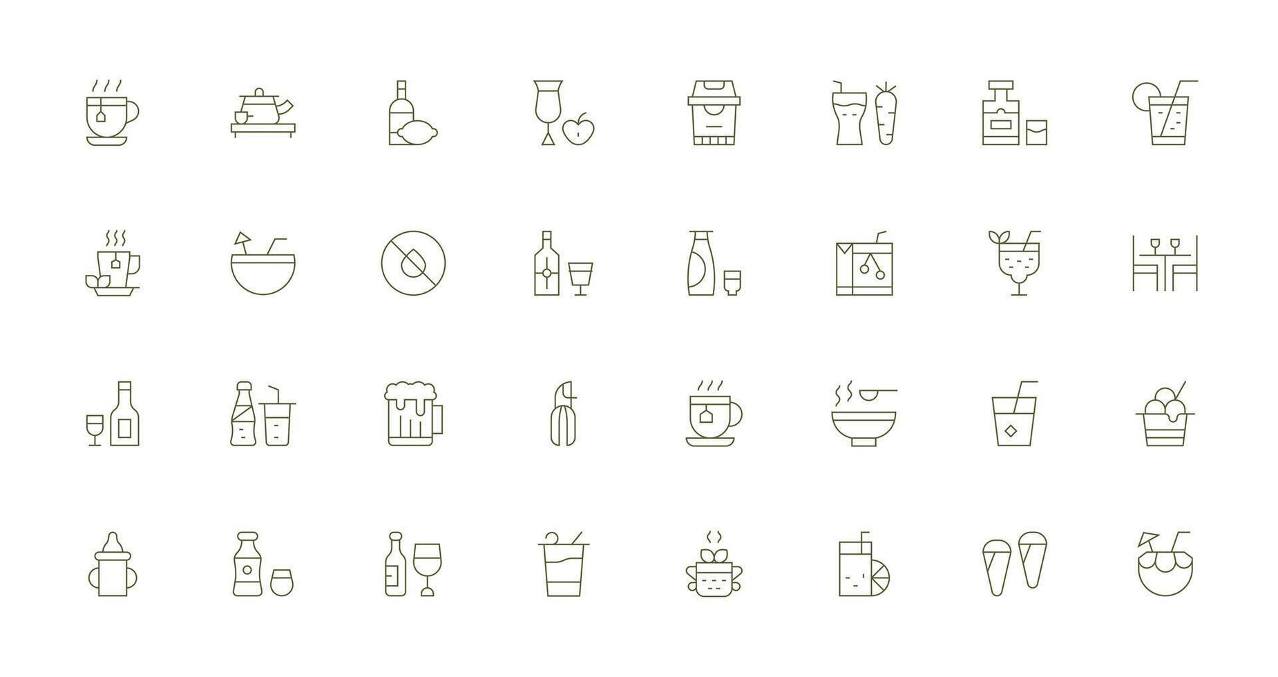 Drink featuring 32 Icons in Thin Line Design Complete Icon Bundle for Web Design vector