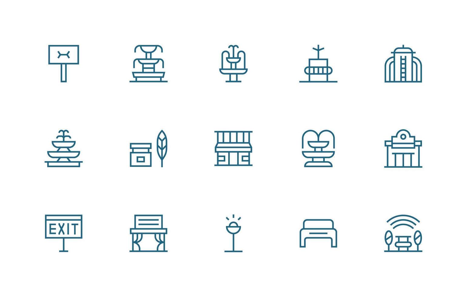 15 Public Space Icons in Regular Line Aesthetic Well-Structured Icons for Creative Use vector
