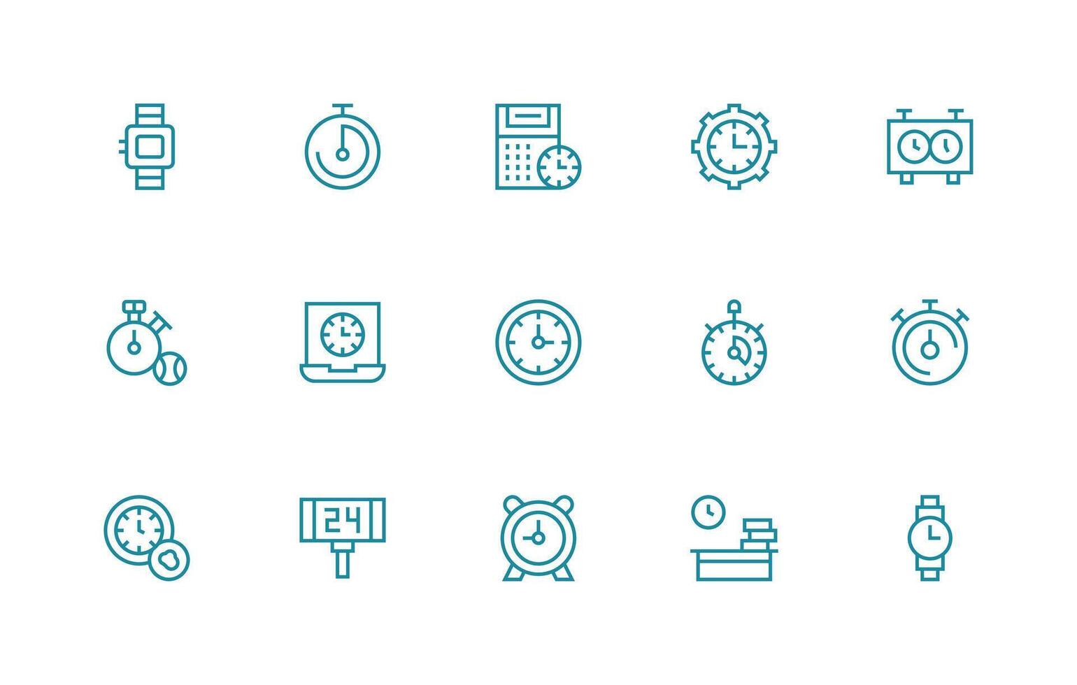 Clock featuring 15 Icons in Regular Line Design Icon Set for Projects vector