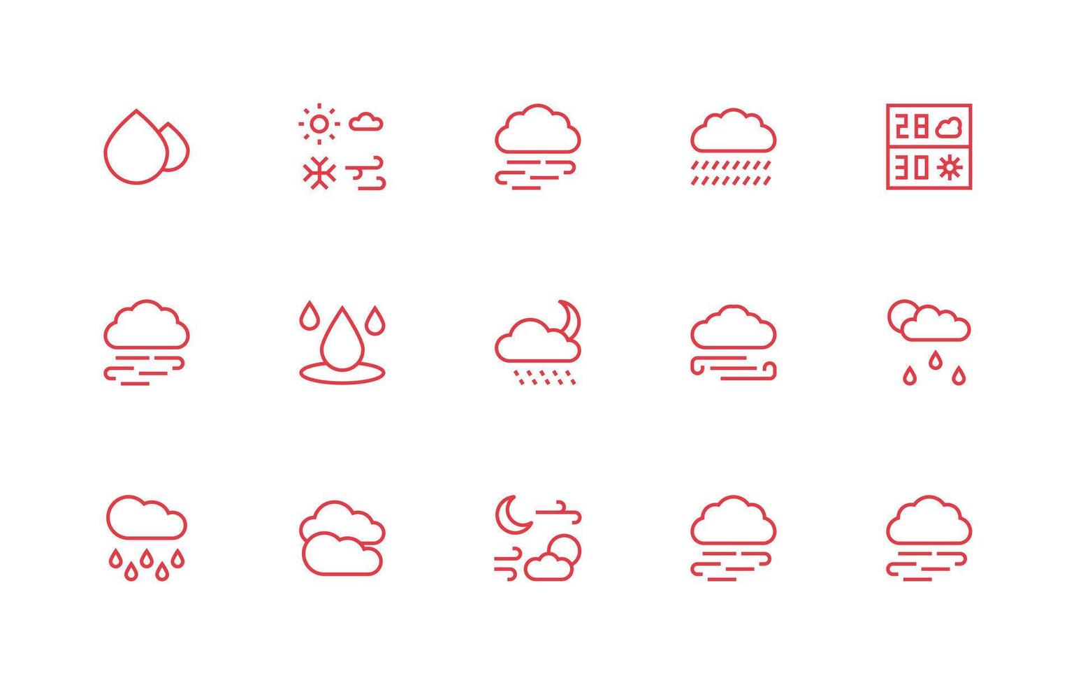 Cloudy Icon Set with 15 Regular Line Graphics Pixel Perfect Icon Set vector