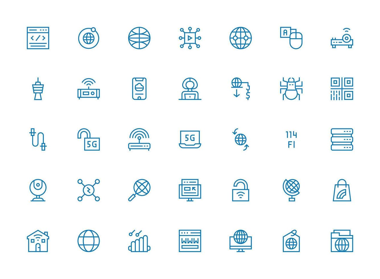 Regular Clean Line Icons from Internet Set with 35 Vectors Basic Icon Series