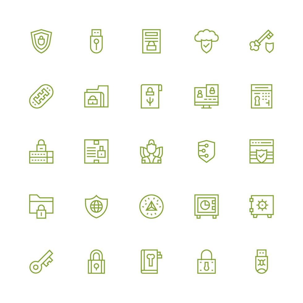 25 Medium Stroke Outline Designs for Encryption Icons Flexible Icon System for Web Interfaces vector